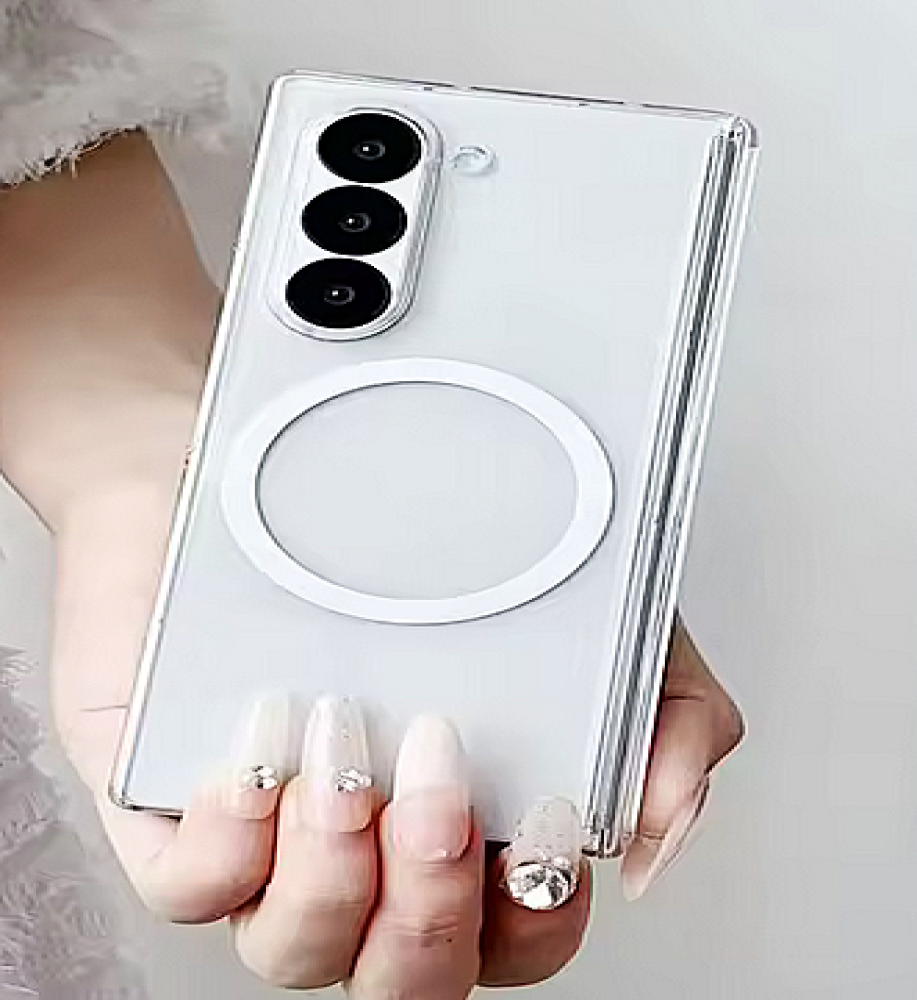  Transparent, hard protective case with a slim design to showcase the phone's color, scratch-resistant, and supports MageSafe wireless charging, compatible with Samsung Galaxy Z Fold 5 