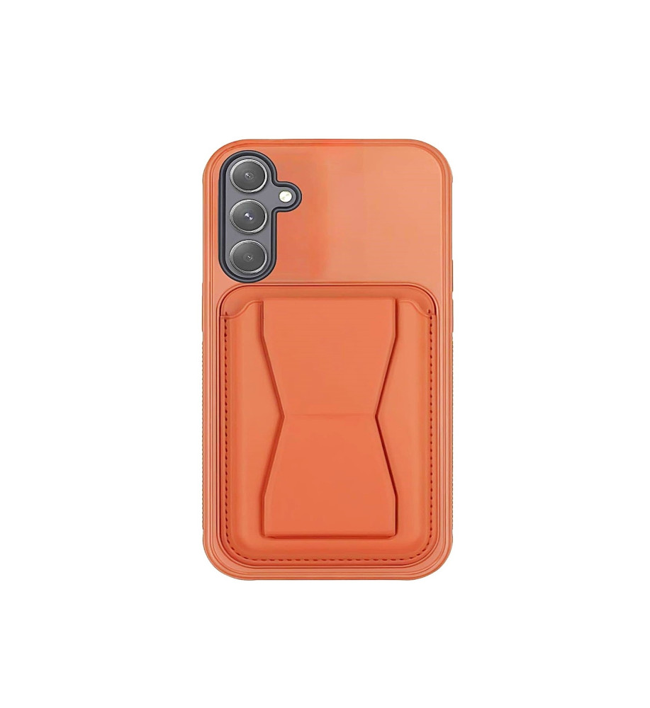  جراب عملي وأنيق خامة تشبه الجلد من بولي إيثيلين، حواف واقية بارزة، محفظة كروت مدمجة ومسند مخفي متوافق مع هاتف سامسونج A55 