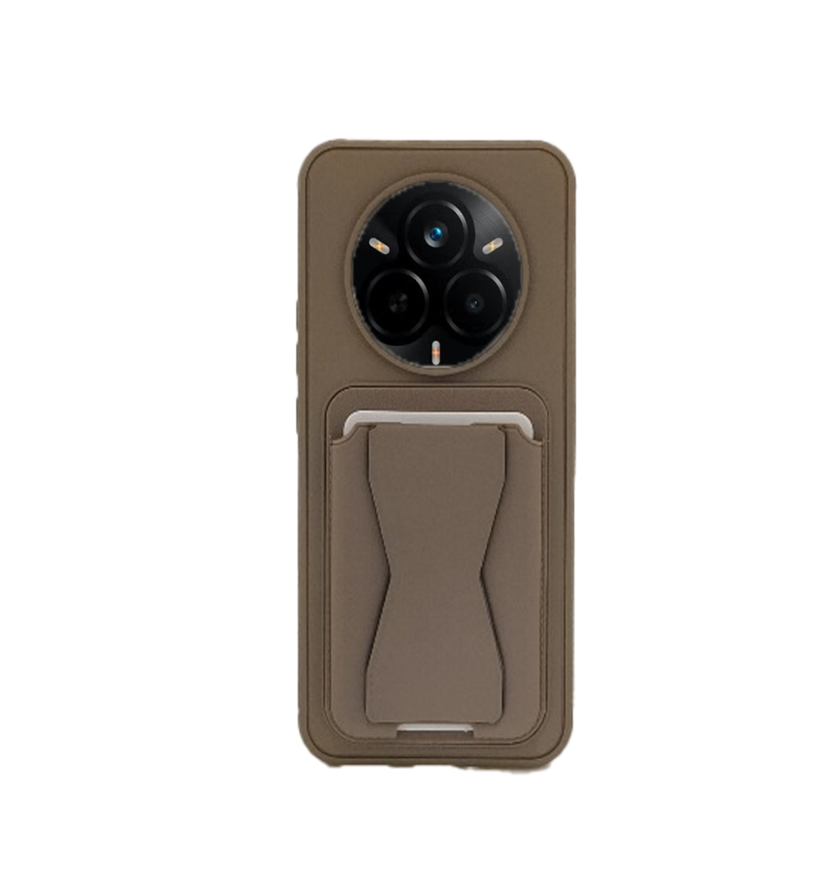  جراب عملي وأنيق خامة تشبه الجلد من بولي إيثيلين، حواف واقية بارزة، محفظة كروت مدمجة ومسند مخفي متوافق مع هاتف ريلمي 14 برو 