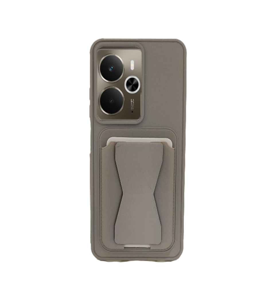  جراب عملي وأنيق خامة تشبه الجلد من بولي إيثيلين، حواف واقية بارزة، محفظة كروت مدمجة ومسند مخفي متوافق مع هاتف ريلمي 14 