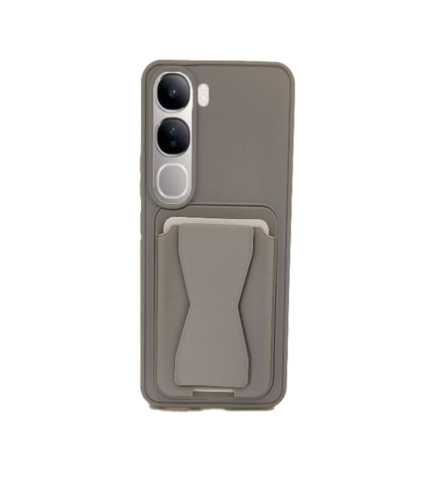  جراب عملي وأنيق خامة تشبه الجلد من بولي إيثيلين، حواف واقية بارزة، محفظة كروت مدمجة ومسند مخفي متوافق مع هاتف فيفو V40 Lite 