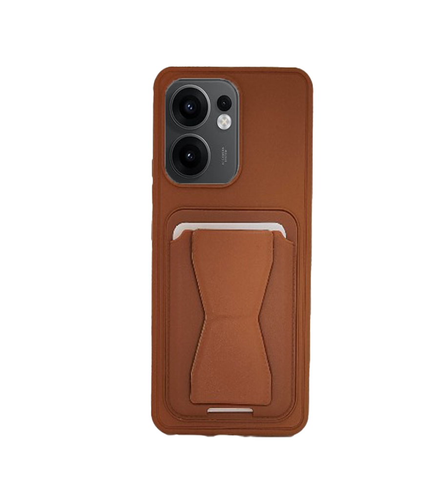  جراب عملي وأنيق خامة تشبه الجلد من بولي إيثيلين، حواف واقية بارزة، محفظة كروت مدمجة ومسند مخفي متوافق مع هاتف اوبوو رينو 13F 4G 