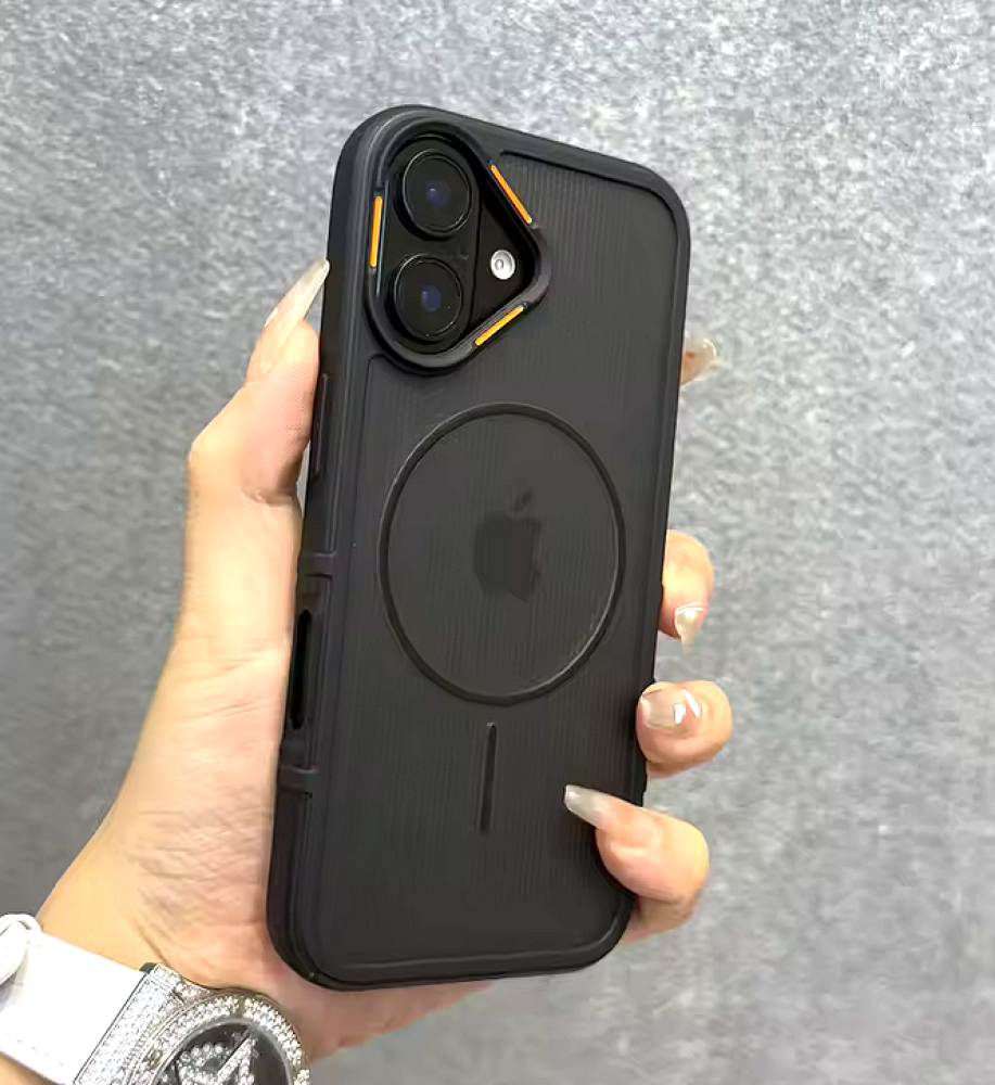  جراب حماية قوية و أنيقة و شحن مغناطيسى، مقاومة للصدمات، ضد بصمات، مع شفافية أنيقة وإطار بارز بلون شيك لحماية الكاميرا والشاشة متوافق مع ايفون 16 بلاص 