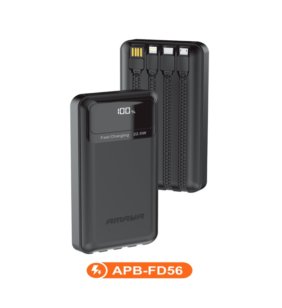  Amaya APB-FD50 10000mAh Power Bank with PD20W Fast Charging • 22.5W • Built-in Type-C & Lightning Cables • Multiple Ports 