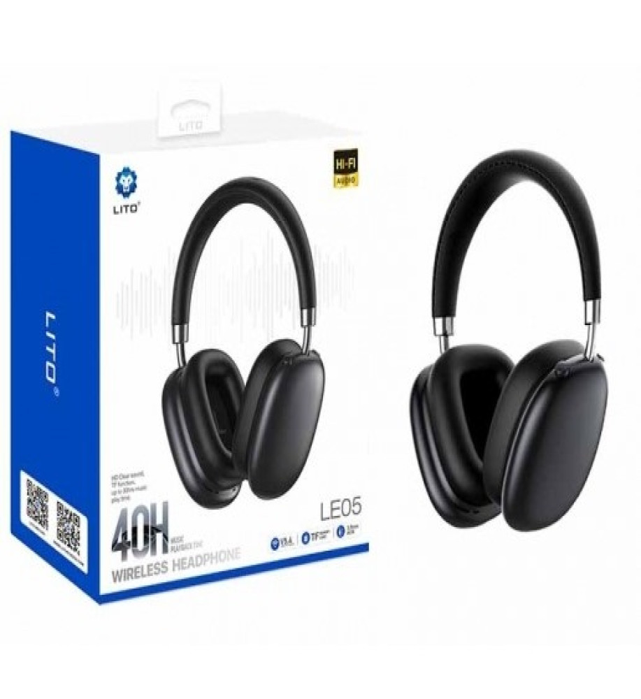  Lito LE05 — Over-Ear Headphones with Hi-Fi Sound, 3 Playback Modes (Bluetooth + AUX Cable + Memory Card), 400mAh Battery, Up to 30 Hours Playtime, Type-C Charging, Foldable 