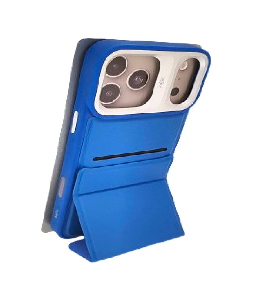  جراب ايفون مزود بـ قطعة قابلة للطي بتصميم ثلاثي تتيح استخدامه كمسند ثابت و جيب مخفي داخل الجراب لحفظ الكروت، خامات قوية مقاومة للصدمات، و بروز لمربع الكاميرات حماية ولمسة تصميم جذابة ل ايفون 17 برو ماكس 