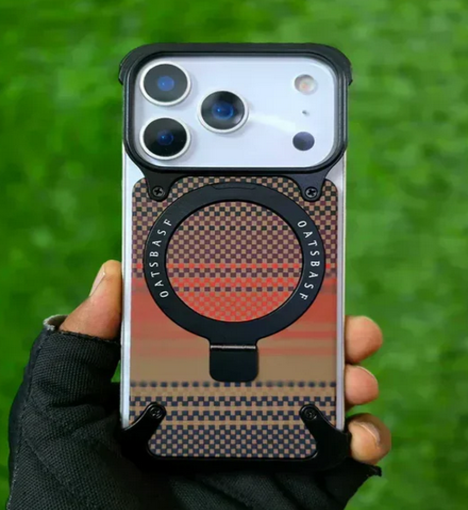  iPhone 17 Pro Max Frameless case with corner protection + built-in ring grip/stand – Youthful colors 