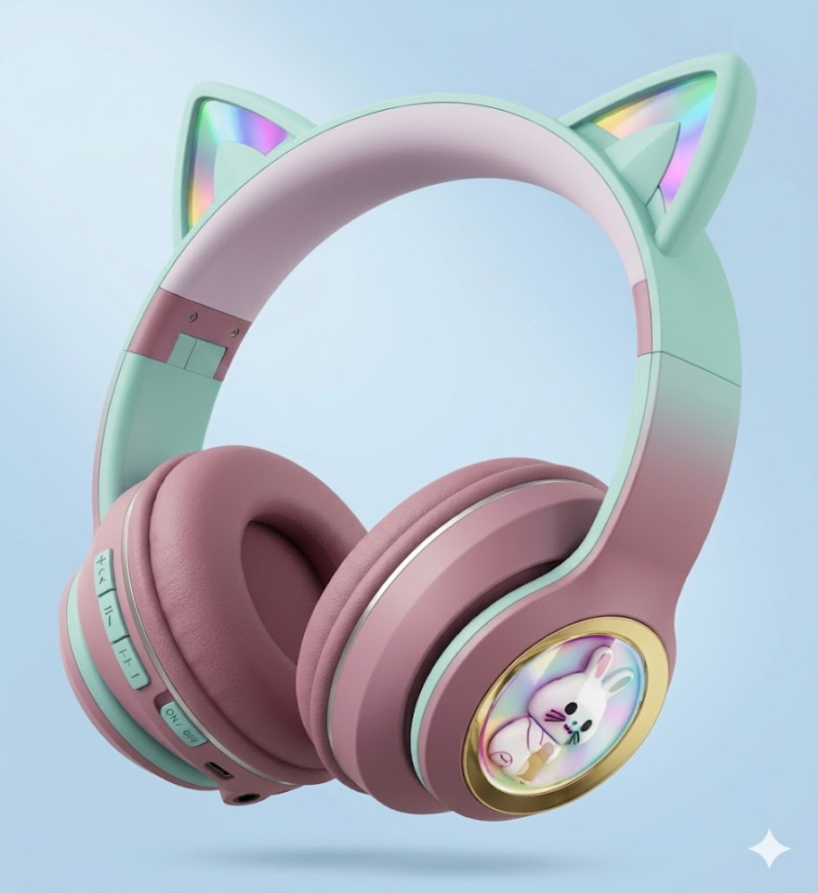  Disney ST859B Wireless Surround Sound Headphones for Kids (Light-Up Cat Ear Design) 