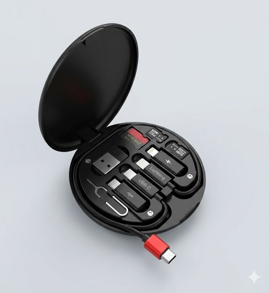  Earldom EC-148 60W Multi-Functional Fast Charging Cable Kit – 5-in-1 Smart Storage Case with Phone Holder 
