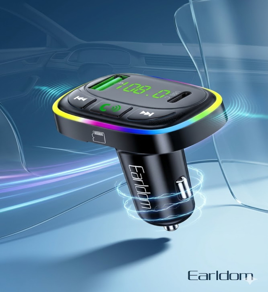  Earldom ET-M104 Bluetooth/Wireless Car MP3 Player with Bluetooth 5.3 and RGB Lighting, and Dual 3.1A Car Charger 