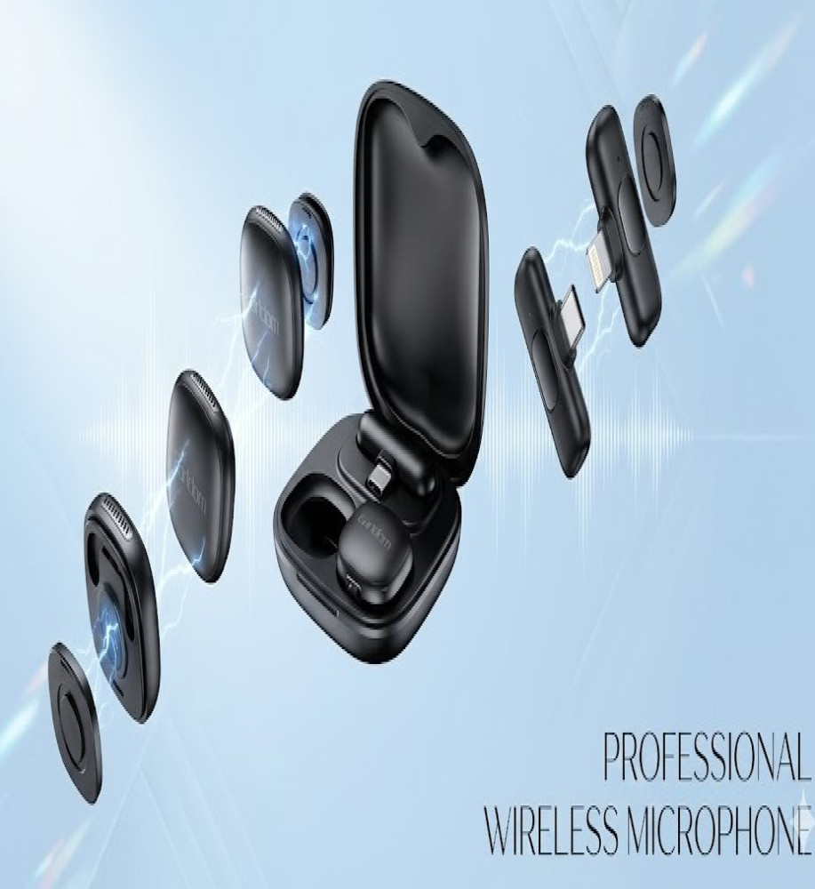  Dual wireless Earldom ET-MC19 microphone with Type-C port, featuring AI noise reduction technology and a 50-meter transmission range. 