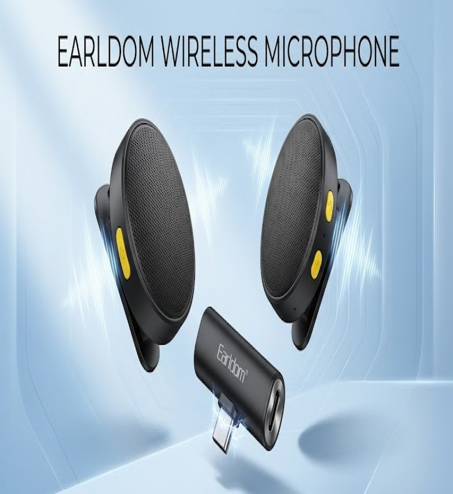  Dual wireless Earldom ET-MC15C microphone with Bluetooth 5.2 and Type-C port for professional recording and live streaming. 