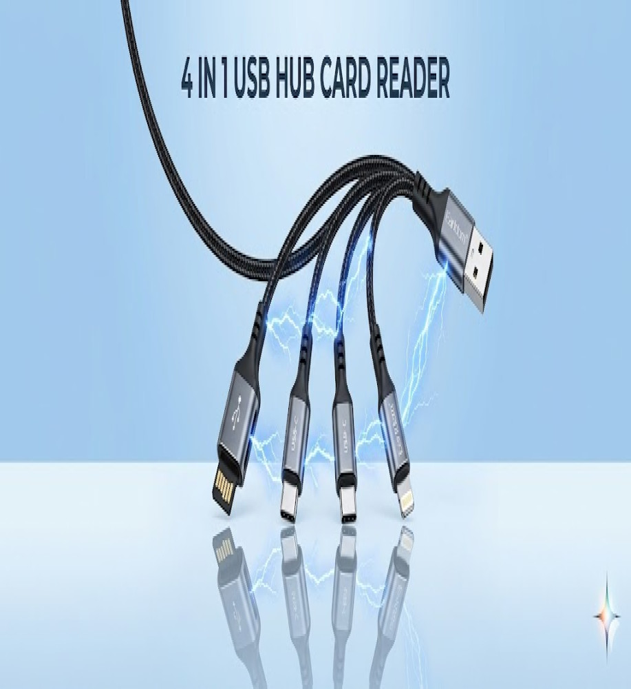  Earldom 4-in-1 USB Hub Card Reader – Multi-USB Hub with SD and TF Card Reader for High-Speed ​​Data Transfer 