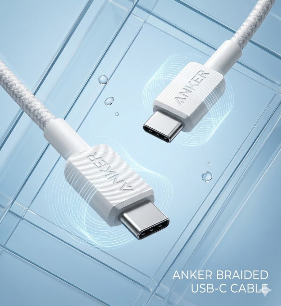  ANKER 100W Charging Cable — Super Fast Charging Braided Tension/Cut Resistant — Dual Type-C Ends 