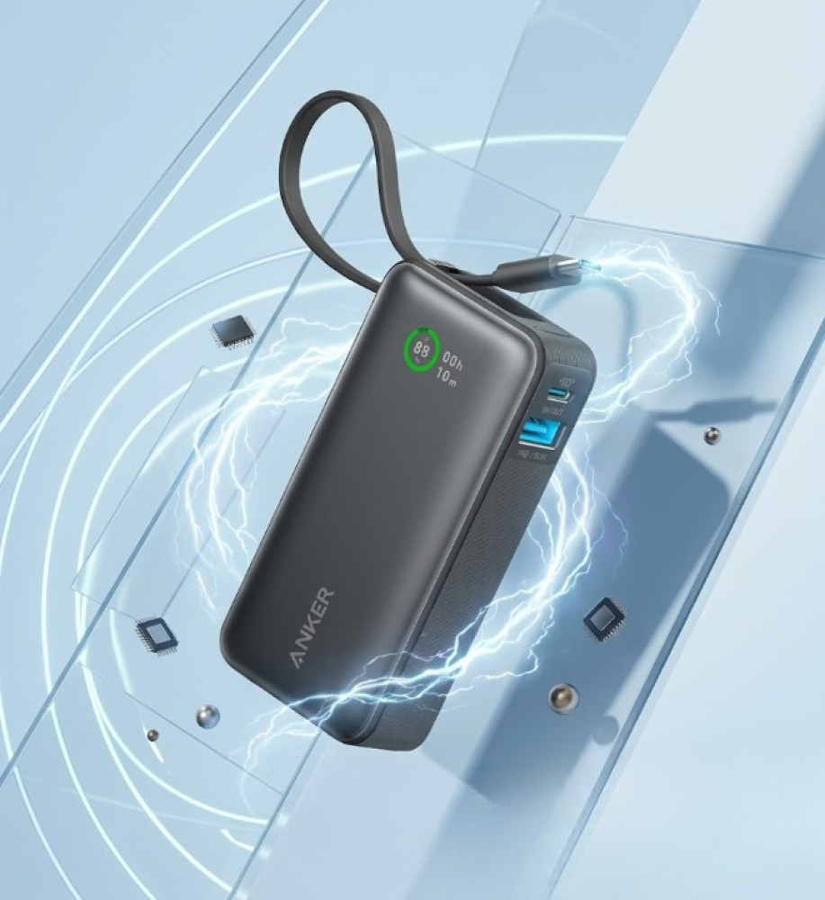 Anker Nano Power Bank, 10,000mAh Portable Charger with Built-In USB-C Cable, 30W Max Output, for iPhone 16/15 Series, MacBook, AirPods, and More 