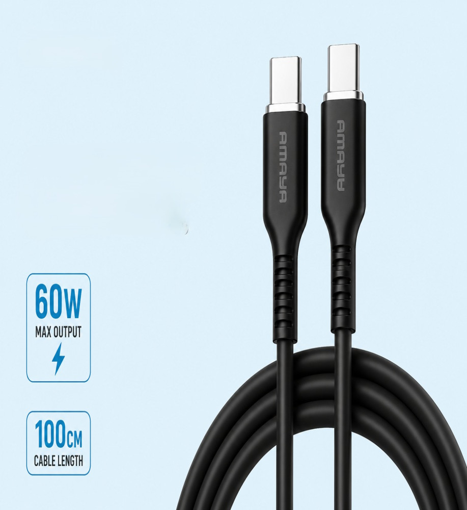  Ultra-Fast Charging Data Cable from AMAYA ACD-CC30, 60W Power - Silicone Wire, Tangle-Resistant (1 Meter) 