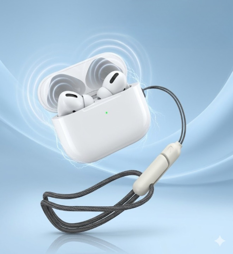  RSILOU R3026, AirPods with Hanging Strap, TWS Earbuds with 3D Sound, 13mm In-Ear Drivers, Touch Control with Pull-to-Adjust Volume, Up to 26 Hours of Playtime 