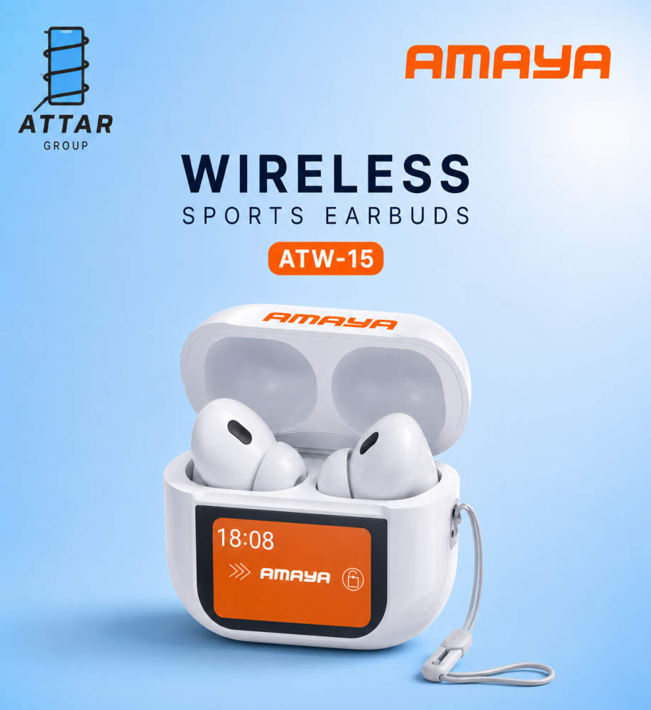  AMAYA ATW-15 Wireless AirPods with ANC/ENC Noise Cancellation and Smart Display, Up to 20 Hours of Playtime 