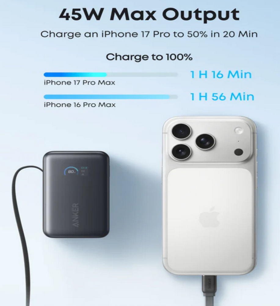  ANKER Nano Power Bank 10000 mAh 45W with Built-in Retractable USB-C Cable 
