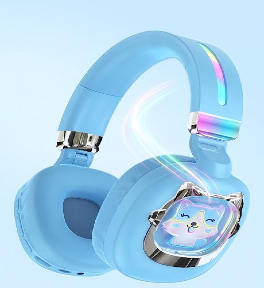  Disney Headphones / Wireless Light-Up Headphones ST863C for Kids and Teens – Cute Cat Design with RGB Lighting and HD Surround Sound 