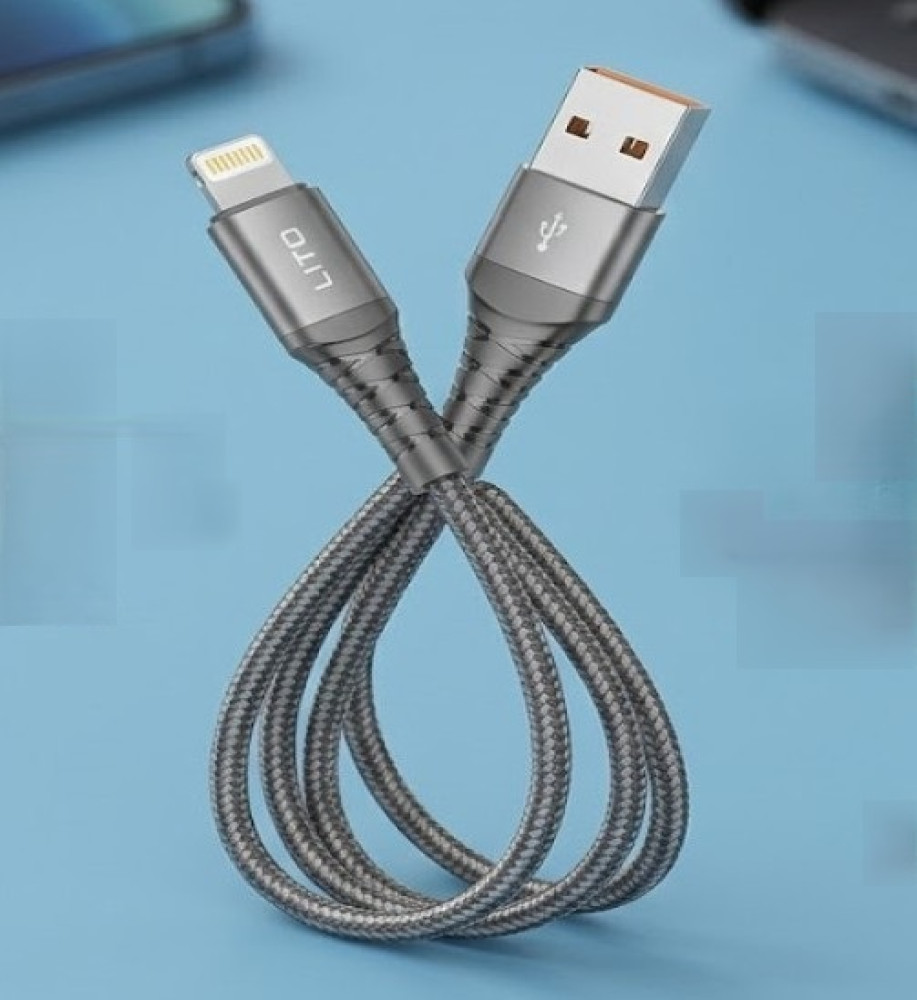 كابل شحن  ونقل بيانات ليتو LITO LD08L لايتنينج (USB to Lightning) قماش مجدول فائق المتانة 2.4A - رمادي غامق 