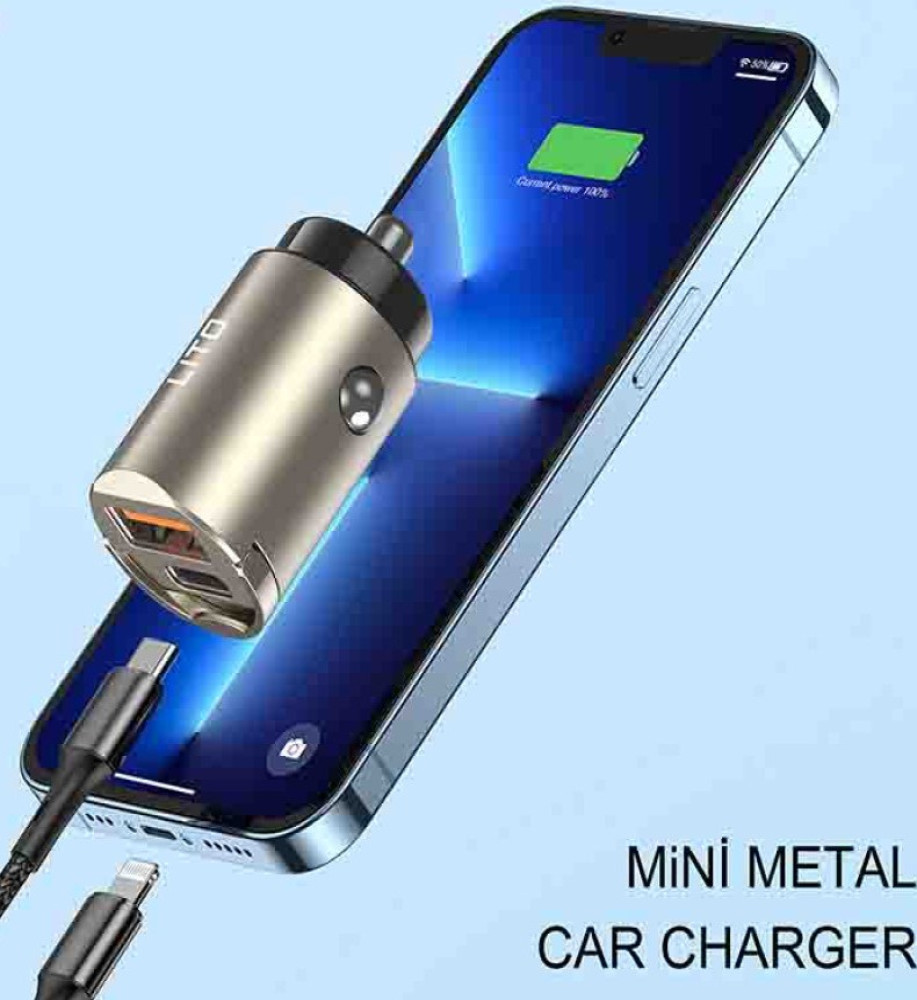  ليتو IN-C03 رأس شاحن سيارة معدني صغير الحجم 60 واط – (30W Type-C + 30W USB-A) – مناسب لكل السيارات 12–24V 