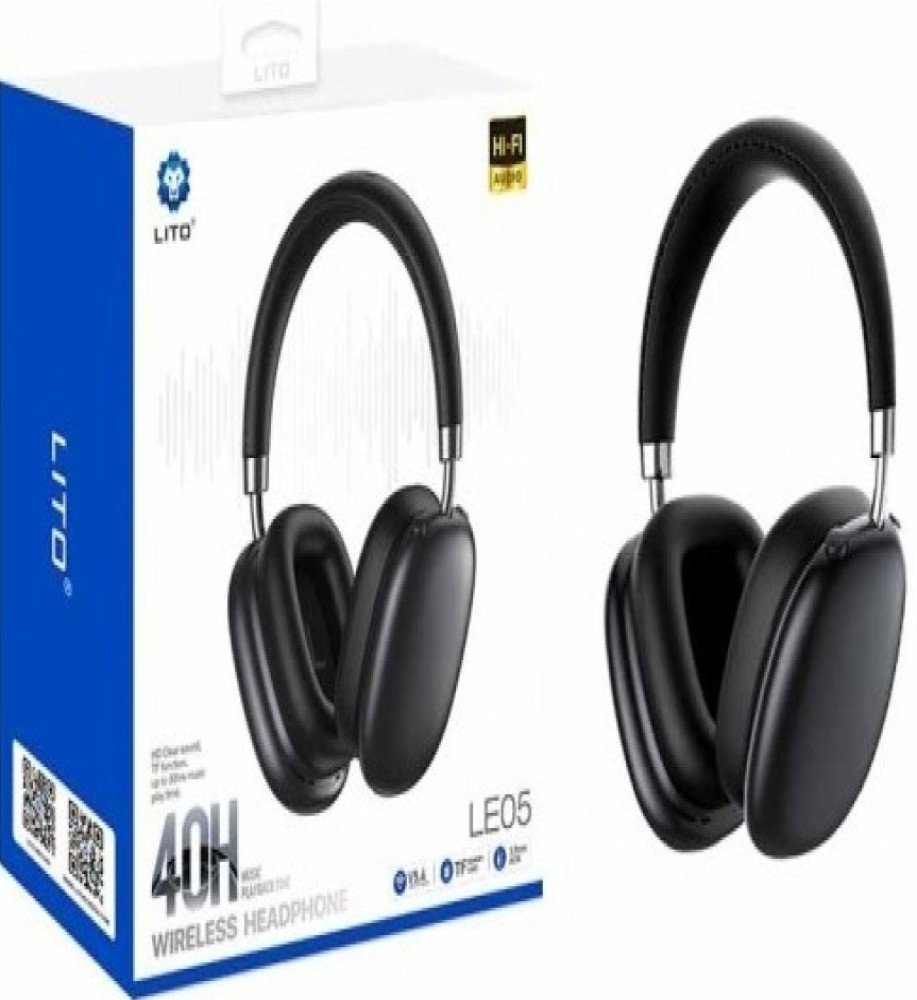  ليتو LE05 — هيدفون Over-Ear بصوت Hi-Fi، 3 طرق تشغيل (بلوتوث + كابل AUX  + كارت ميموري)، بطارية 400 مللي أمبير حتى 30 ساعة، شحن تايب سي، قابلة للطي 