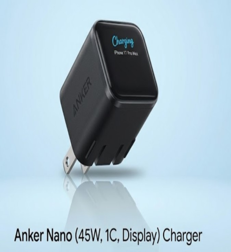  Anker Nano (Ai) Wall Charger 45W with Smart Digital Display, Type-C Port, and Foldable Plug 