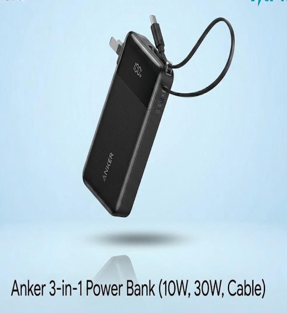  Anker 3-in-1 Charger and Power Bank 30W 10000mAh with Built-in Type-C Cable 
