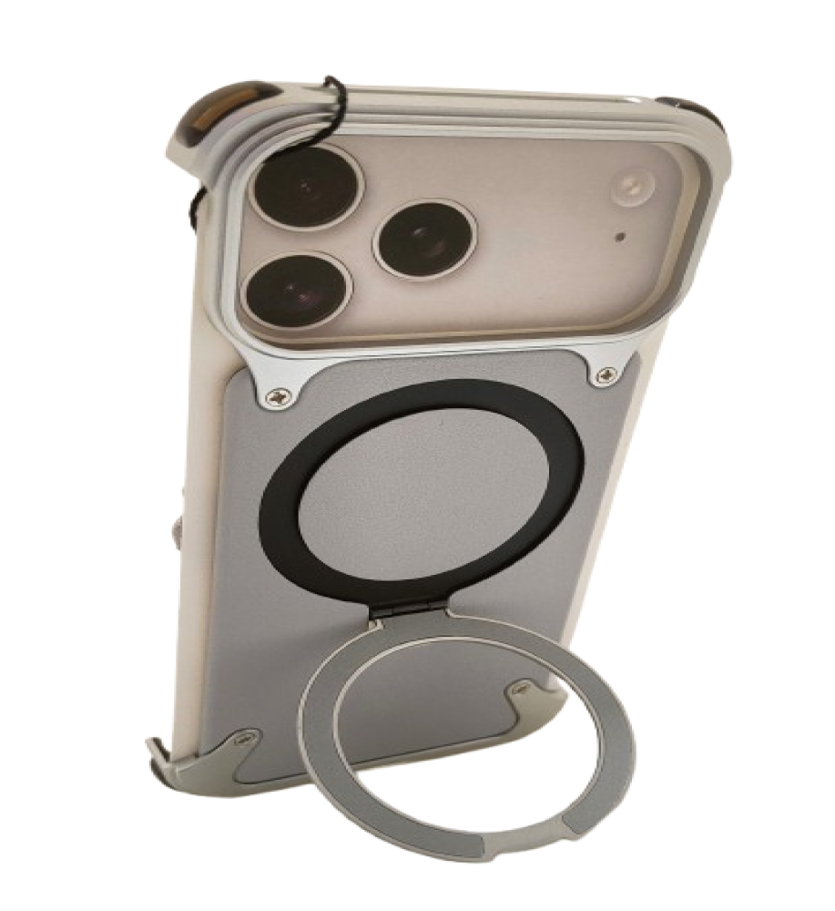  Frameless case with corner protection + built-in ring grip/stand – Stylish solid color for iPhone 17 Pro Max 