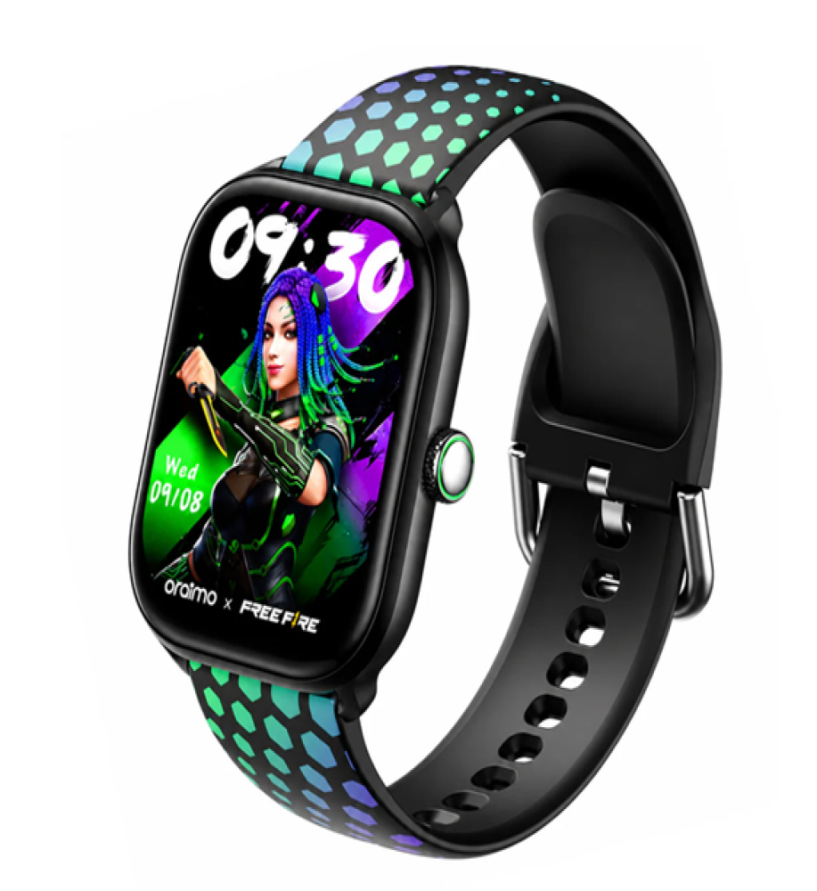  Oraimo Watch 6 Moko X Free Fire Smartwatch – 2.01 inch screen, Bluetooth calls, water resistance and up to 7 days battery life. 