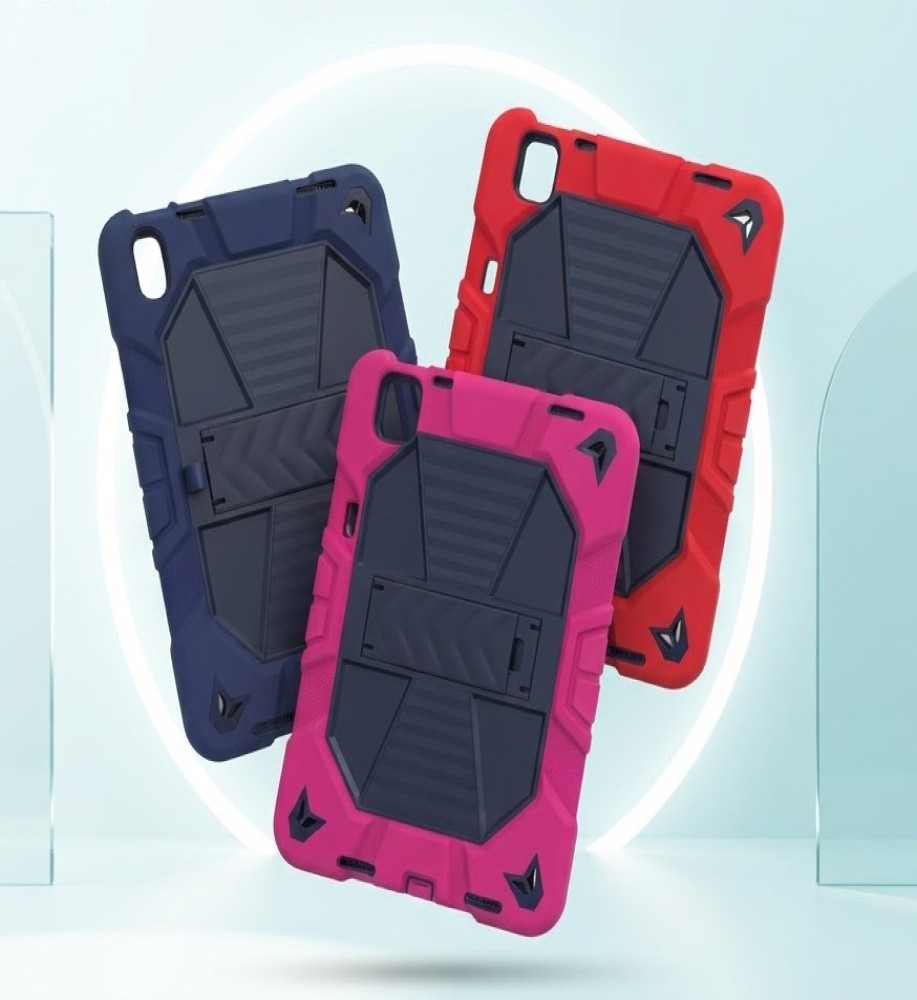  Multi-layer armored protective case for iPad and Samsung Tab A7 with a rear stand, 360-degree rotating hand strap, and adjustable shoulder strap 