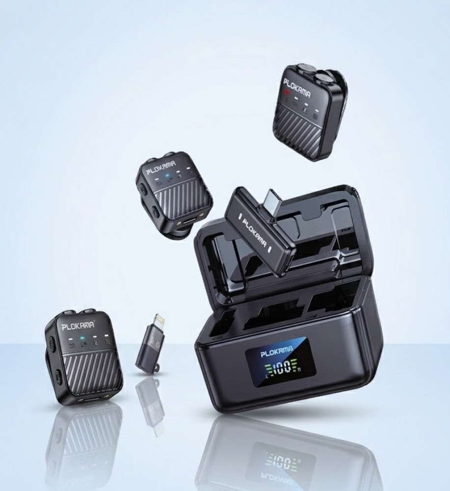  *Professional Wireless Dual Microphone (2 in 1) for Filming and Live Streaming with Smart Noise Cancellation Technology, Charging Case with Digital Display Screen, and Type-C Receiver from Plokama (Model VM-80)* 