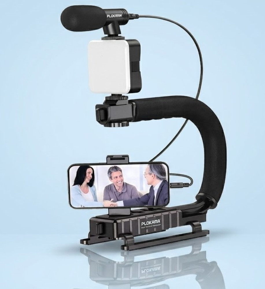  *Professional Video Filming Vlogging Kit from Plokama includes LED spotlight light, soft mic, and mounting bracket for phone and camera (Model PK-777)* 