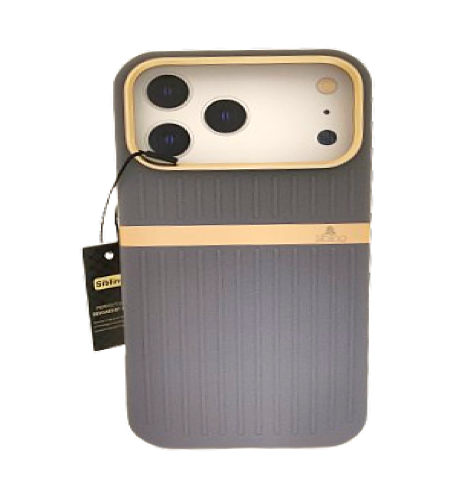  A stylish and protective iPhone 17 Pro case with raised edges to protect against impacts, durable material, gold camera module, secure fit, and a luxurious, practical look. 