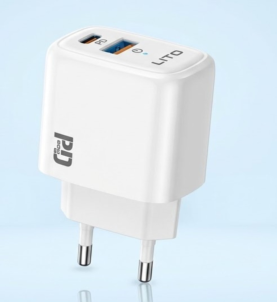  رأس شاحن جداري سريع PD بقوة 20 واط بمنفذين USB-C و USB-A لأجهزة آيفون وأندرويد من LITO (موديل LC28) 