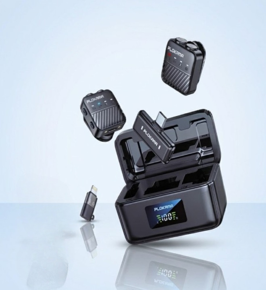  *Professional Wireless Dual Microphone (2 in 1) for Filming and Live Streaming with Smart Noise Cancellation Technology, Charging Case with Digital Display Screen, and Type-C Receiver from Plokama (Model VM-80)* 