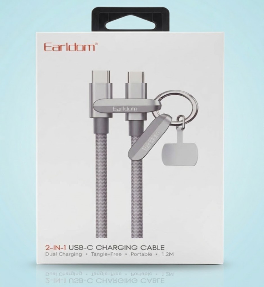  Earldom EC-208C-C 60W 2-in-1 Type-C Charging Cable - Innovative Crossbody Cable & Keyring (1.2m) 