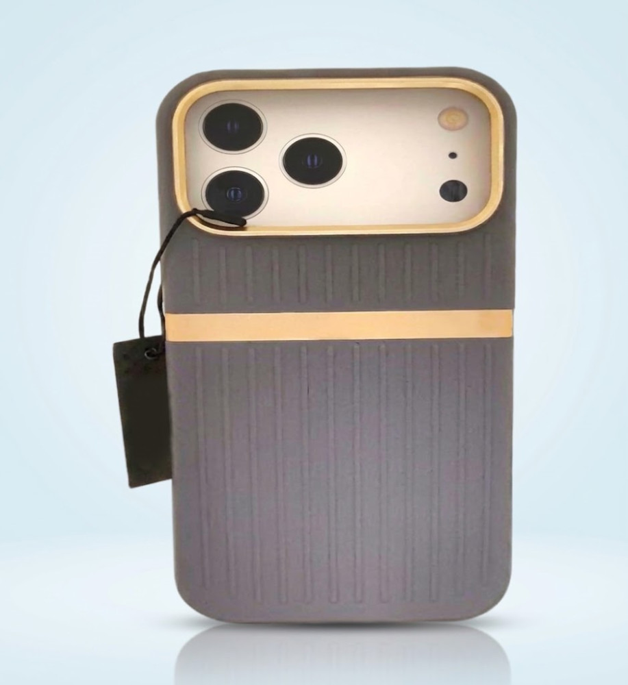  A stylish and protective iPhone 17 Pro case with raised edges to protect against impacts, durable material, gold camera module, secure fit, and a luxurious, practical look. 