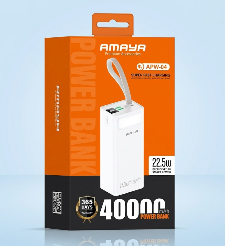  AMAYA APW-04 40000mAh 22.5W Fast Charging Power Bank with Multiple Outputs, LED Indicator & Built-in Flashlight 
