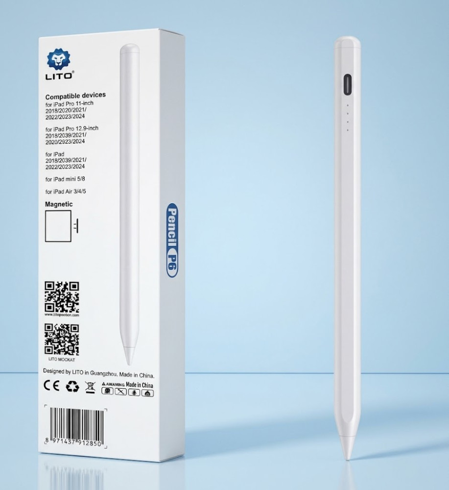  LITO P6 Active Stylus Pen for iPad, Metal Magnetic Design, Palm Rejection, Tilt Sensitivity & USB-C Charging 