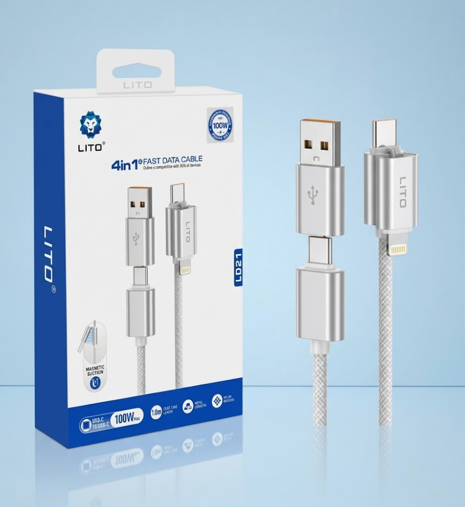  Lito LD21 100W 4-in-1 Fast Charging and Data Transfer Cable (Type-C - iPhone - Type-C iPhone - Type-C on both ends) 