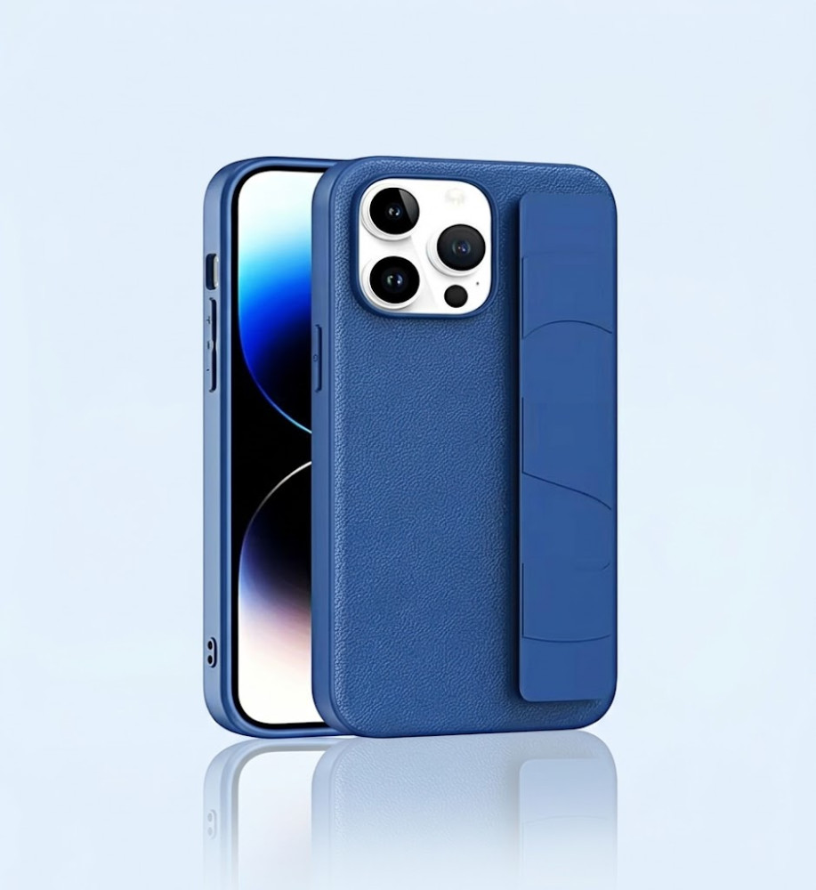  iPhone 15 Pro Max Leather Texture Case with Solid Colors, Smart Hand Strap and Full Protection 