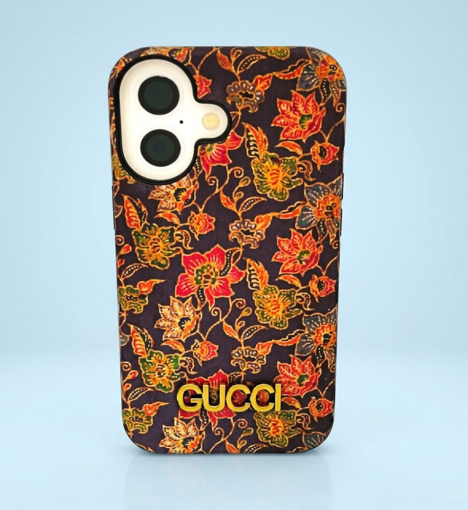  RVMO iPhone 16 Premium Lightweight Case with Floral Pattern and Raised Gold Lettering 