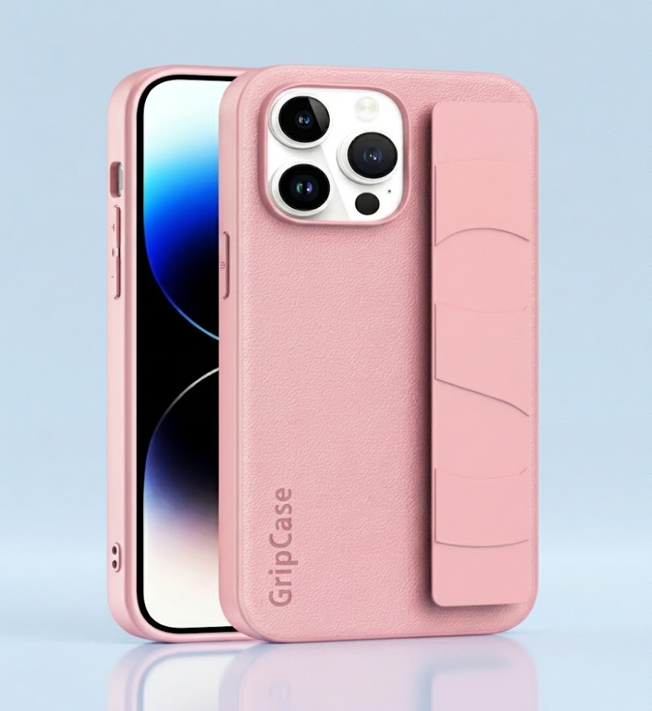  iPhone 14 Leather Texture Case with Solid Colors, Smart Hand Strap and Full Protection 