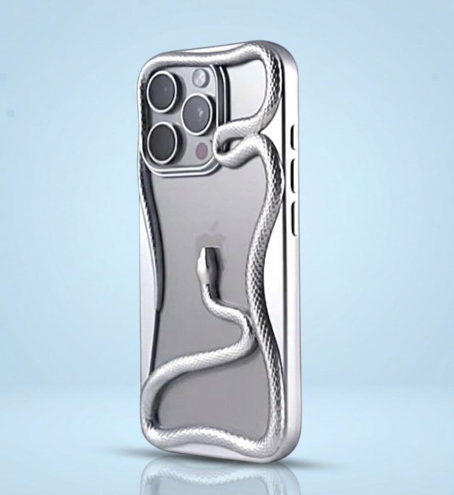  iPhone 16 Pro 3D Silicone Snake Design Case with Glossy Finish and Heat Dissipation Cutouts 