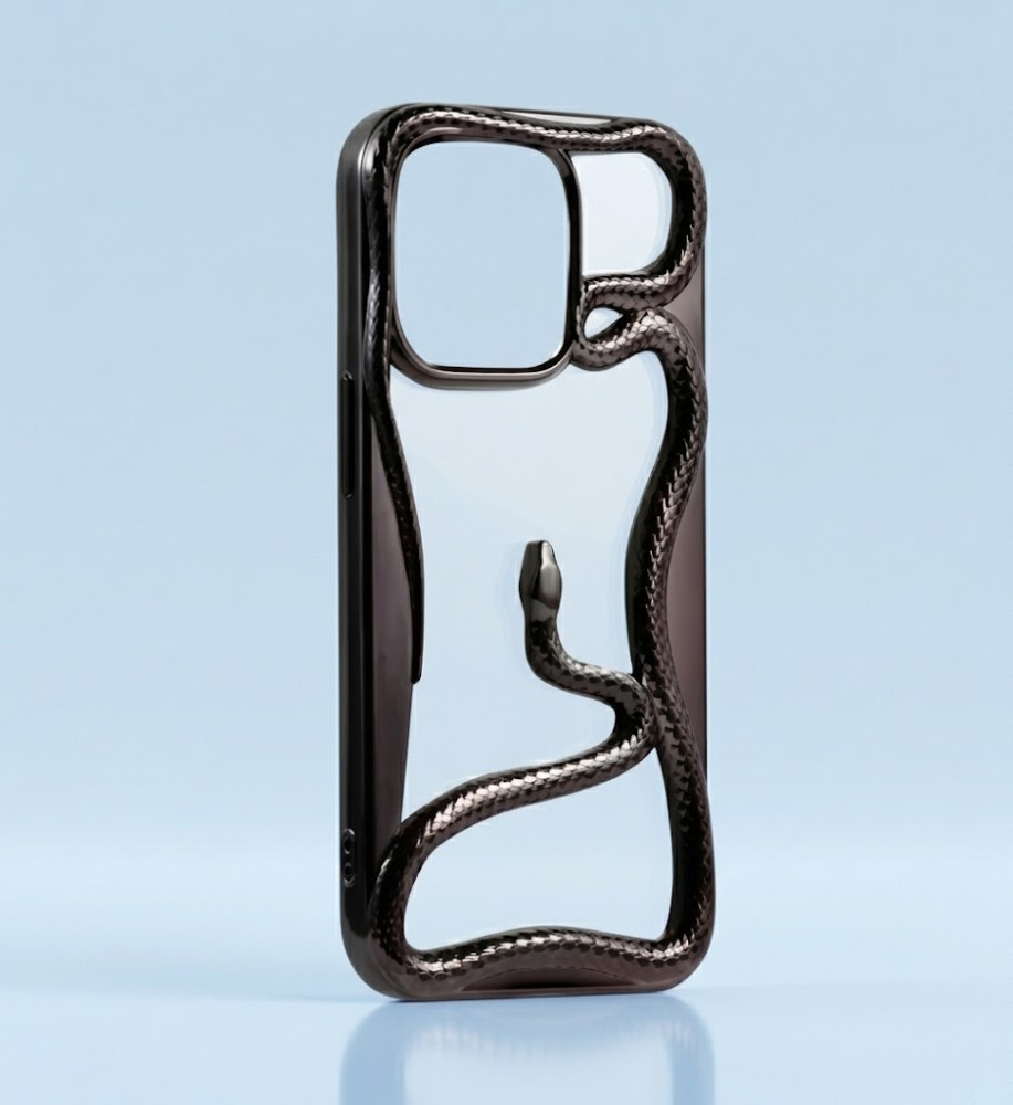  iPhone 16 3D Silicone Snake Design Case with Glossy Finish and Heat Dissipation Cutouts 