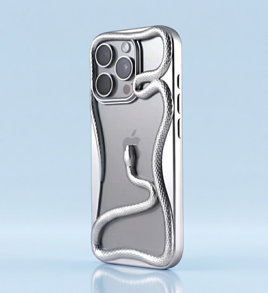  iPhone 15 Pro Max 3D Silicone Snake Design Case with Glossy Finish and Heat Dissipation Cutouts 