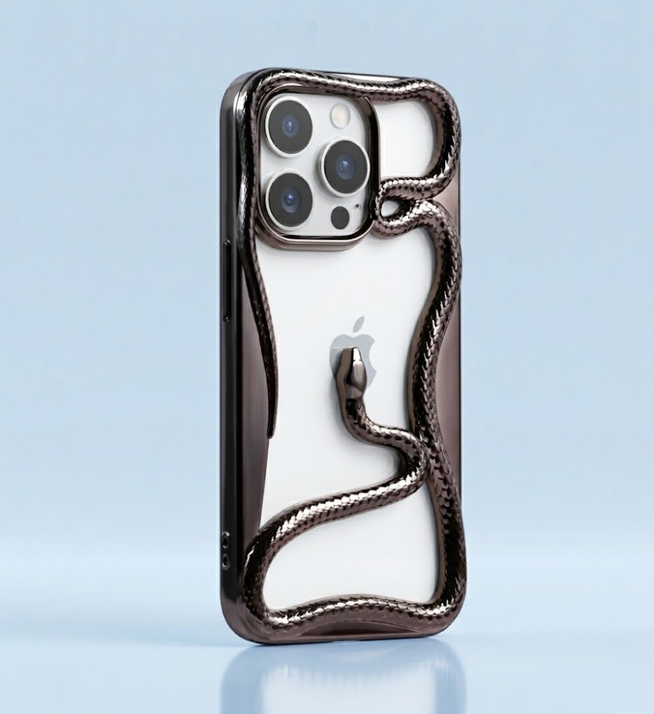  iPhone 14 Pro Max 3D Silicone Snake Design Case with Glossy Finish and Heat Dissipation Cutouts 