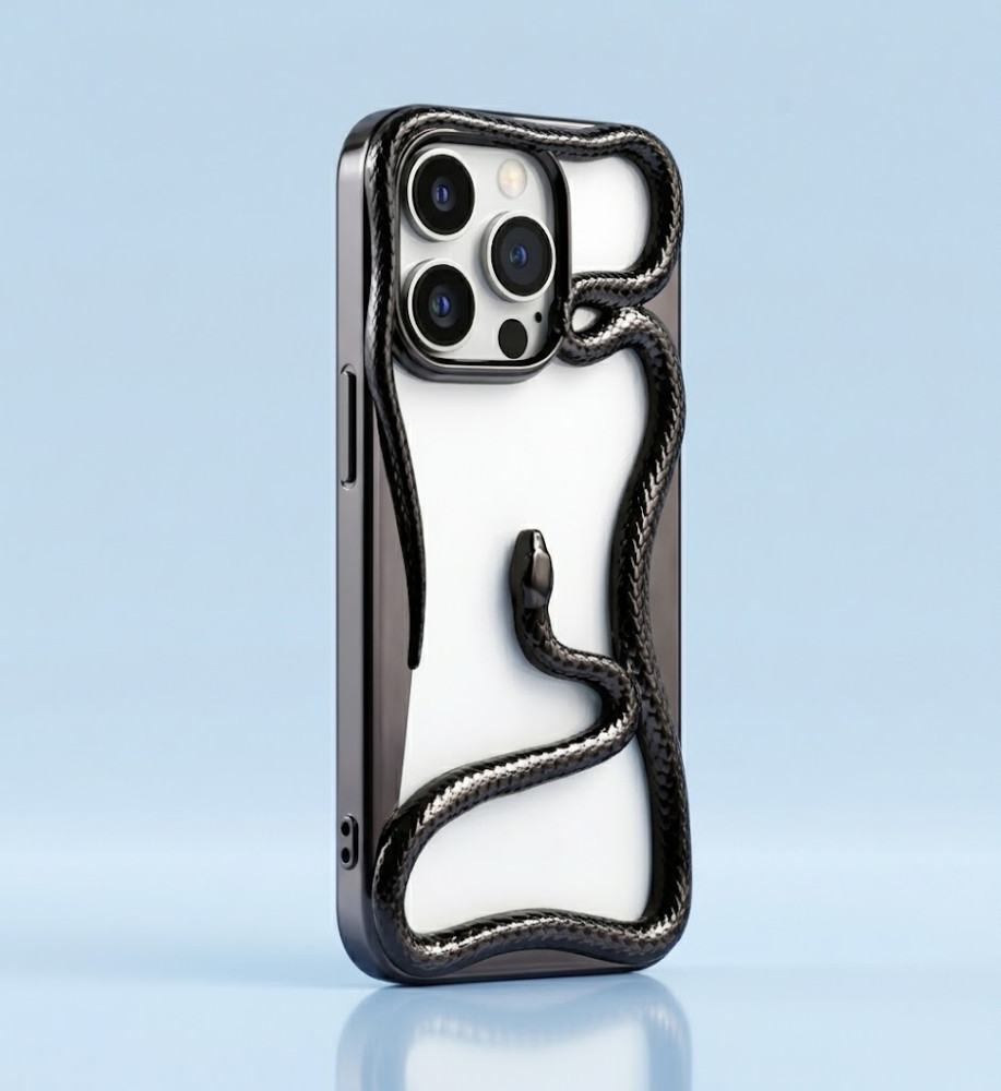  iPhone 13 Pro Max 3D Silicone Snake Design Case with Glossy Finish and Heat Dissipation Cutouts 